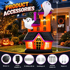 Bajree 6-Foot Halloween Haunted House & Ghosts Inflatable – Multicolor – product detail
