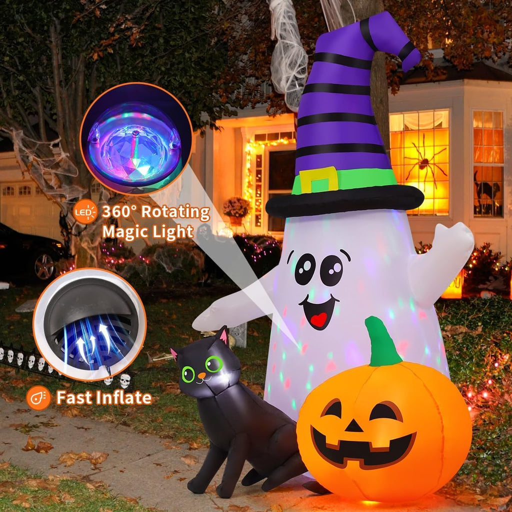GOOSH 69471 5-Foot Halloween Ghost & Pumpkin Inflatable – white – product detail