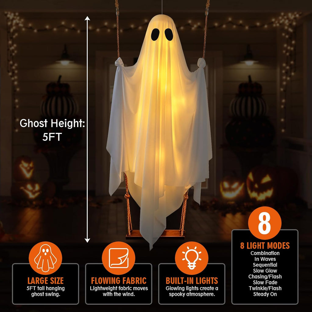 FairyGlim Lighted Halloween Swinging Ghost Decoration – White – product detail