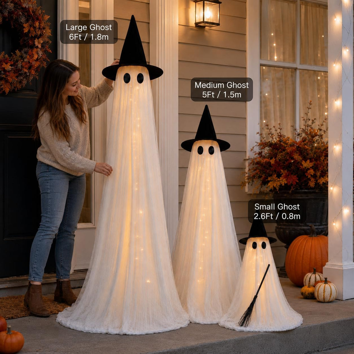 HAPPYCLUB 20260521001 3-Piece Lighted Halloween Ghost Family Set – 3Pack - L+M+S – product detail