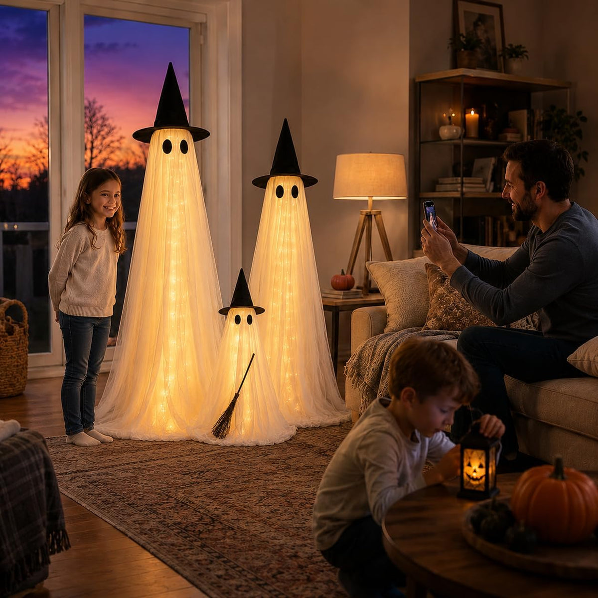 HAPPYCLUB 20260521001 3-Piece Lighted Halloween Ghost Family Set – 3Pack - L+M+S – product detail