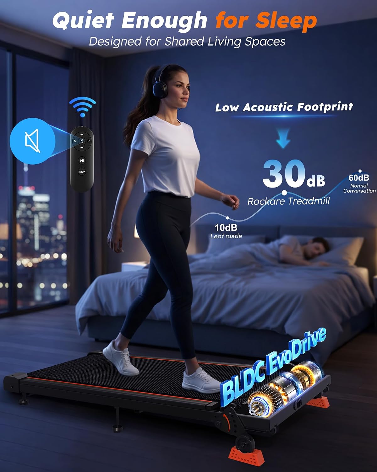 Rockare Under-Desk Walking Treadmill – Black – product detail