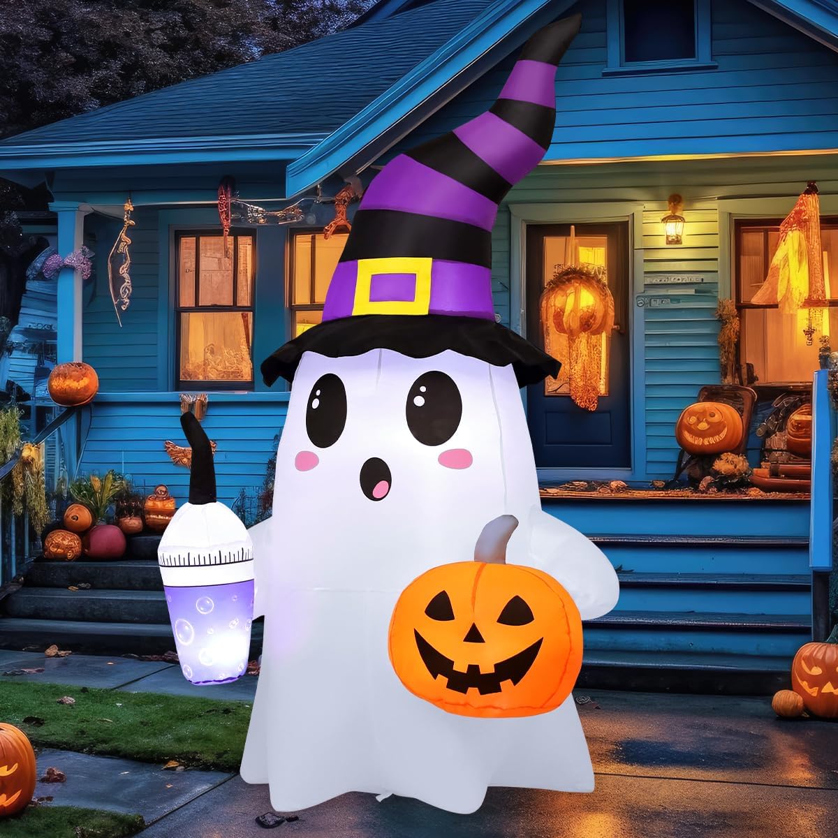 GOOSH 69656 6.2-Foot Halloween Ghost & Pumpkin Inflatable – white – product detail