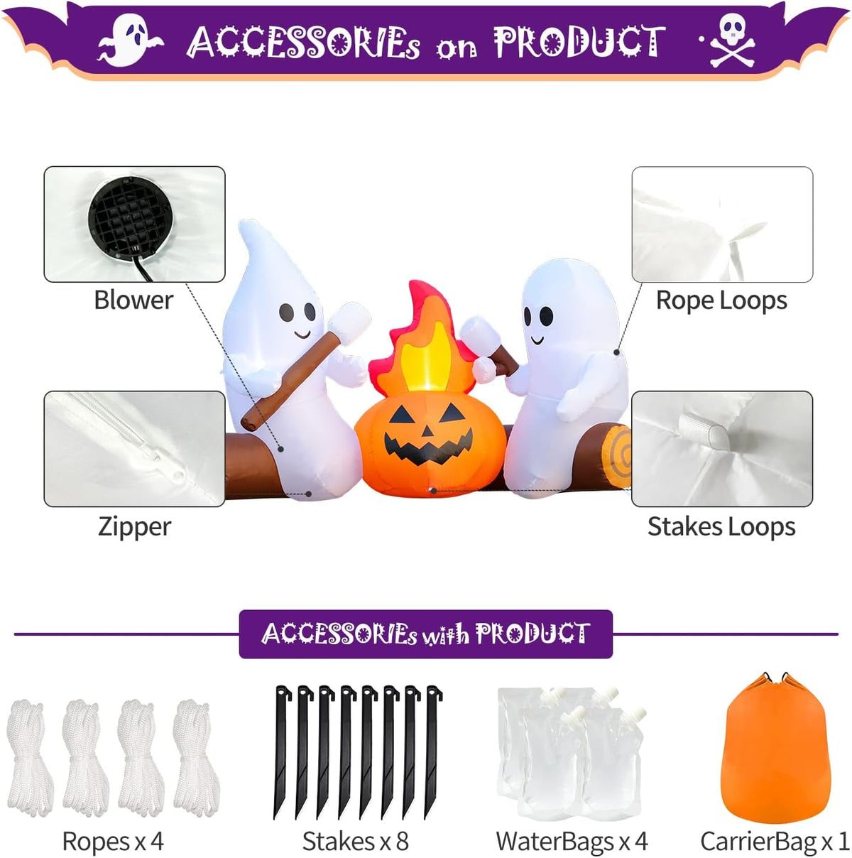 DomKom 6-Foot Halloween Ghost Campfire Inflatable – Ghost Campfire – product detail