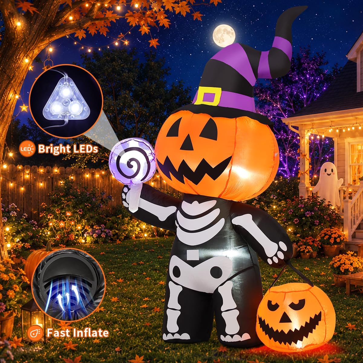 GOOSH 69090 6-Foot Halloween Pumpkin & Skull Inflatable – Multicolor – product detail