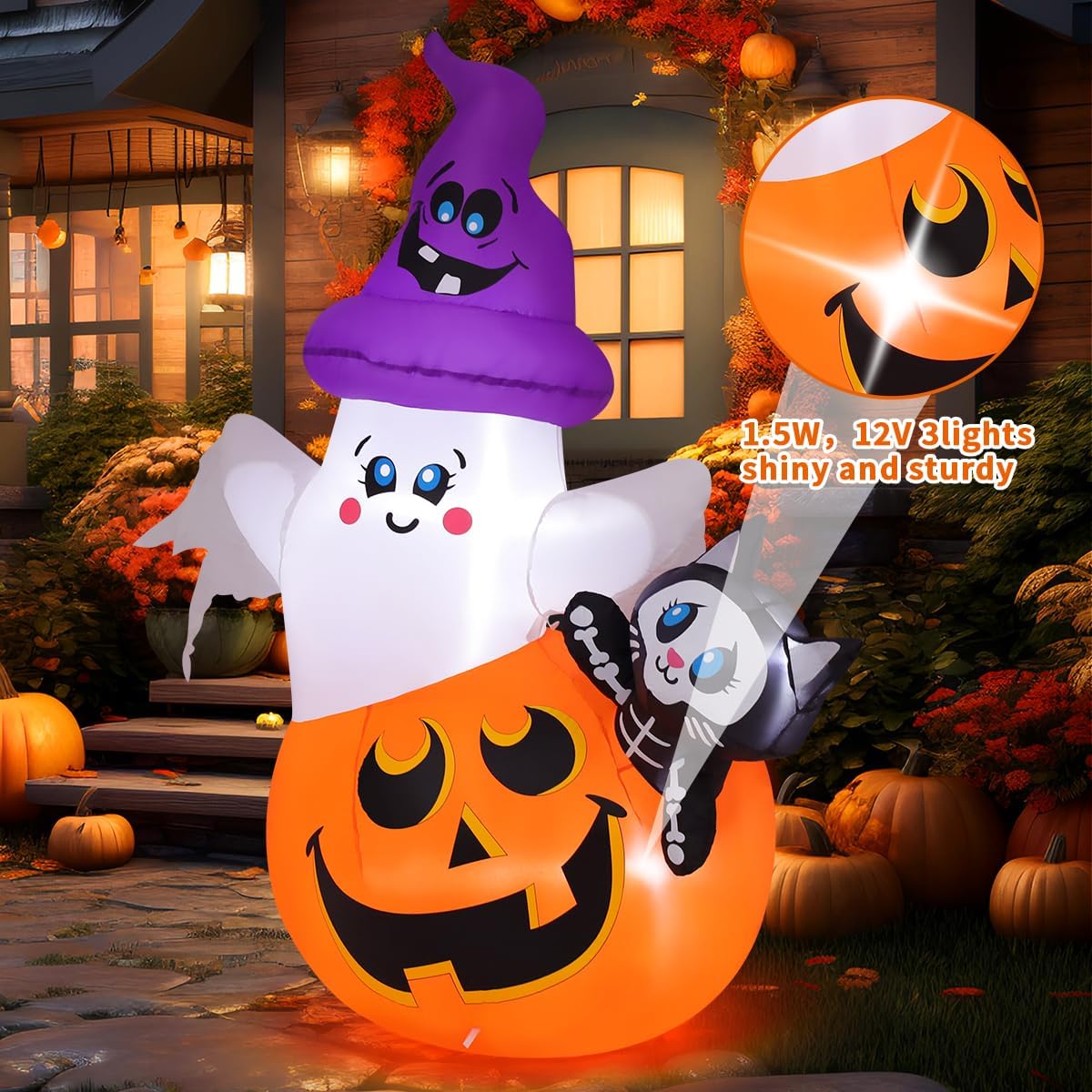 COMIN CO-69449 5-Foot Halloween Pumpkin & Ghost & Cat Inflatable – green – product detail