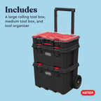Keter 259676 Stack N Roll 3-Piece Rolling Tool Storage System – 3PC System, Black/Red – Black/Red / 3PC System – product detail