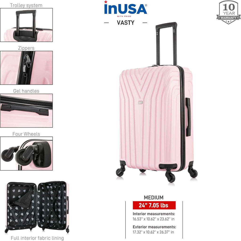 InUSA IUVAS00M-PNK Hardside Suitcase – 24 Inch, Pink – Pink / 24 Inch – product detail
