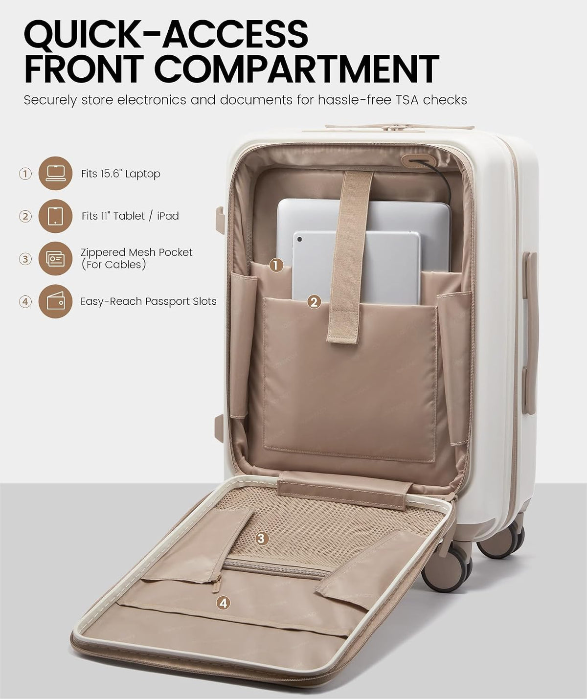 LOVEVOOK Hardside Carry-On Suitcase – 20 Inch-Carry on, White-Khaki – White-Khaki / 20 Inch-Carry on – product detail