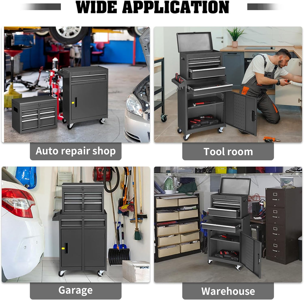 Winado 4-Drawer Rolling Tool Chest with Detachable Top – Black – Black / 55.00*32.00*68.00 cm – product detail