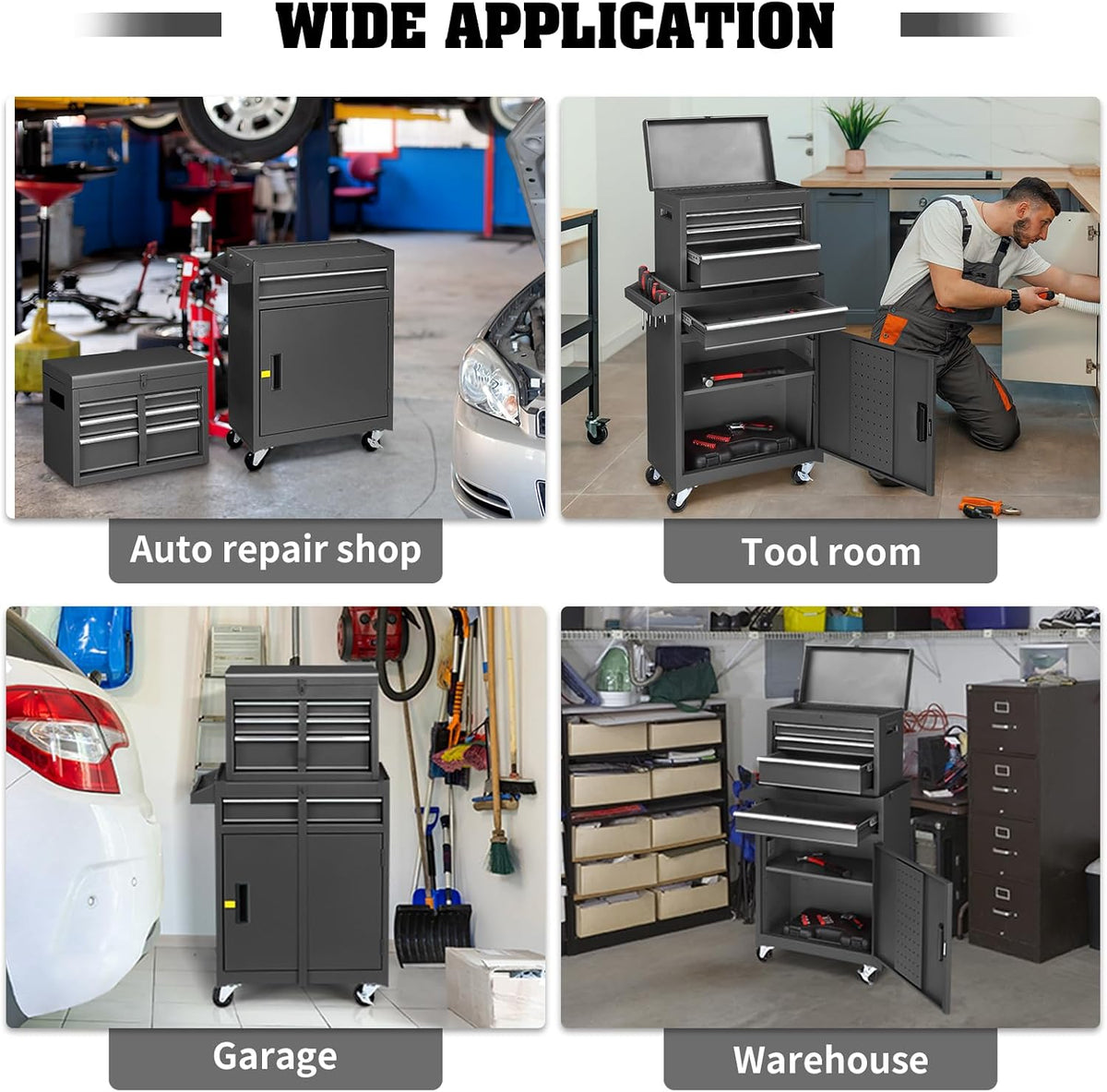 Winado 4-Drawer Rolling Tool Chest with Detachable Top – Black – Black / 55.00*32.00*68.00 cm – product detail
