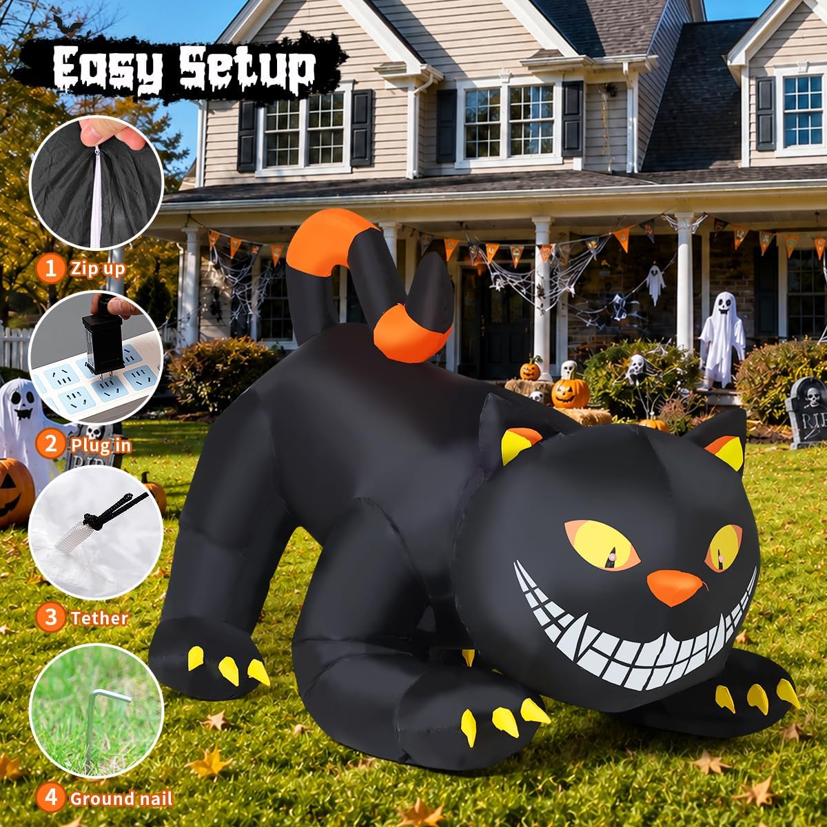 GOOSH 6-Foot Halloween Animated Black Cat Inflatable – Black – product detail