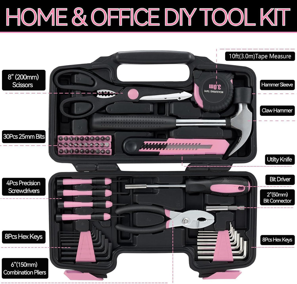 MARTCOLOR M836-Pink 58-Piece Household Hand Tool Kit – Pink – product detail
