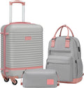 Coolife Luggage Set – 3 piece set (BP/TB/20), Gray+Pink