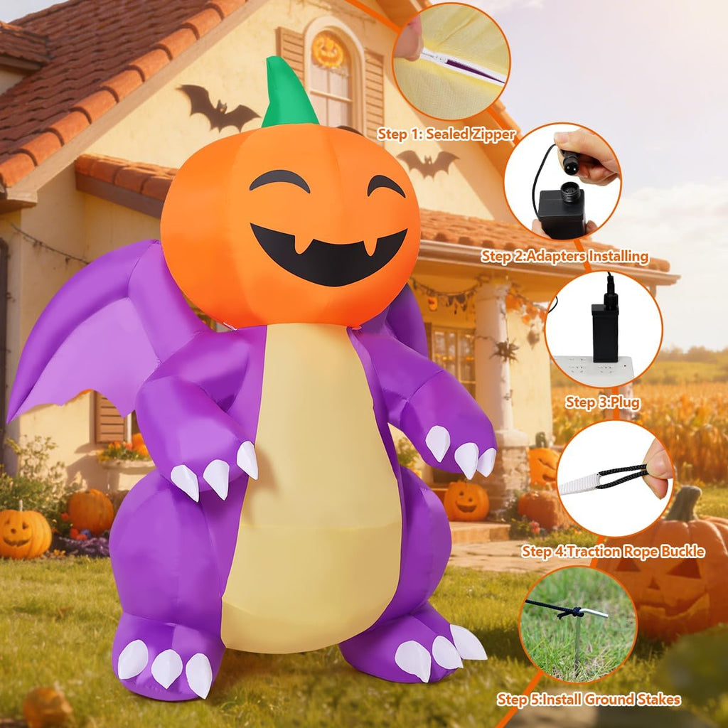 COMIN CO-69725 6-Foot Halloween Pumpkin & Dragon Inflatable – Purple – product detail