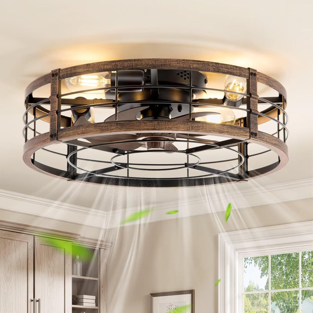 LEDIARY 20-Inch Caged Ceiling Fan, Black and Gold