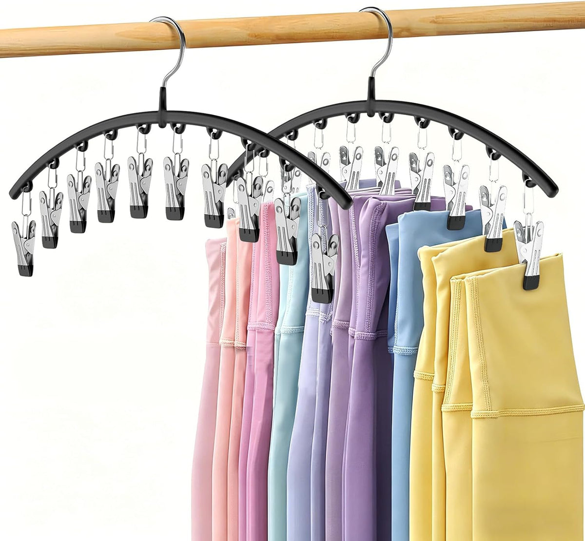 Volnamal Ten-Clip Pants Hangers, Black, 2-Pack
