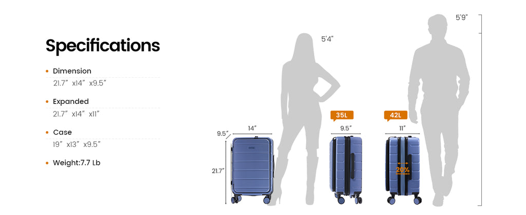 LOVEVOOK VYUB5188LK30M-T2 Hardside Carry-On Suitcase – 20 inch, Blue – Blue / 20 inch – product detail