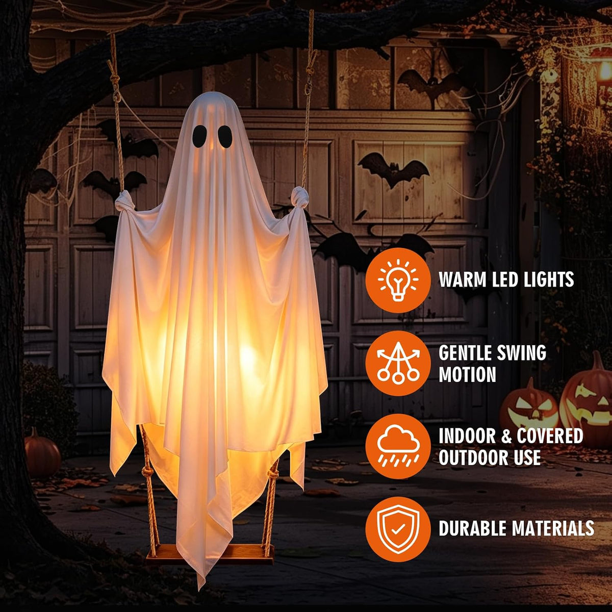 FairyGlim Lighted Halloween Swinging Ghost Decoration – White – product detail