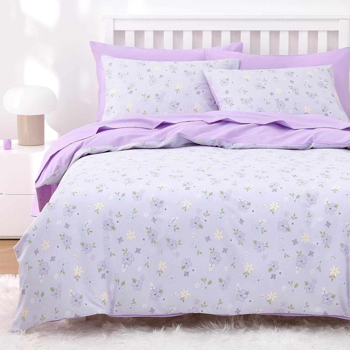 Wake In Cloud Purple Floral Full Comforter Set, 3 Pieces