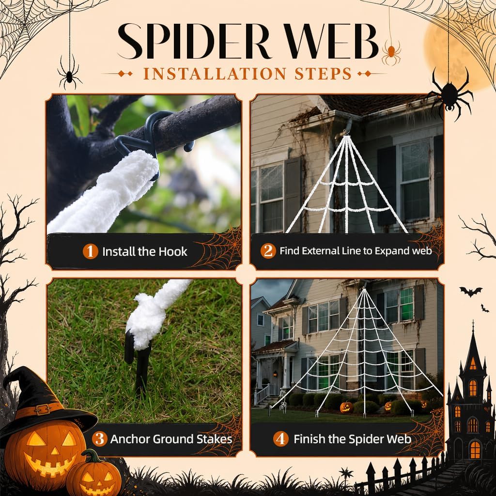 Land Guard WSJ-SJWZZ 236-Inch Halloween Web & 70-Inch Spider Set – 236 inches, White, Black – 236 inches / White, Black – product detail