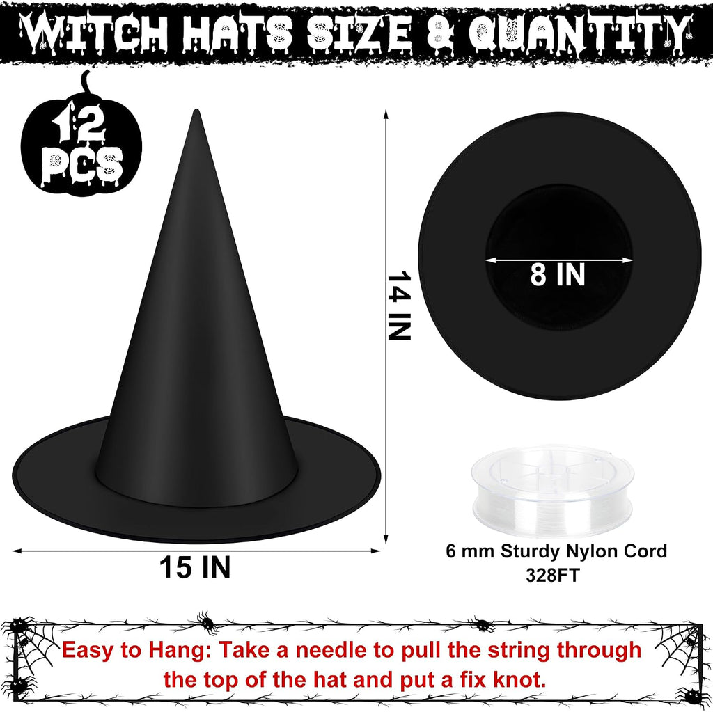 Helimoto 12-Piece Hanging Halloween Witch Hat Set – Black – product detail