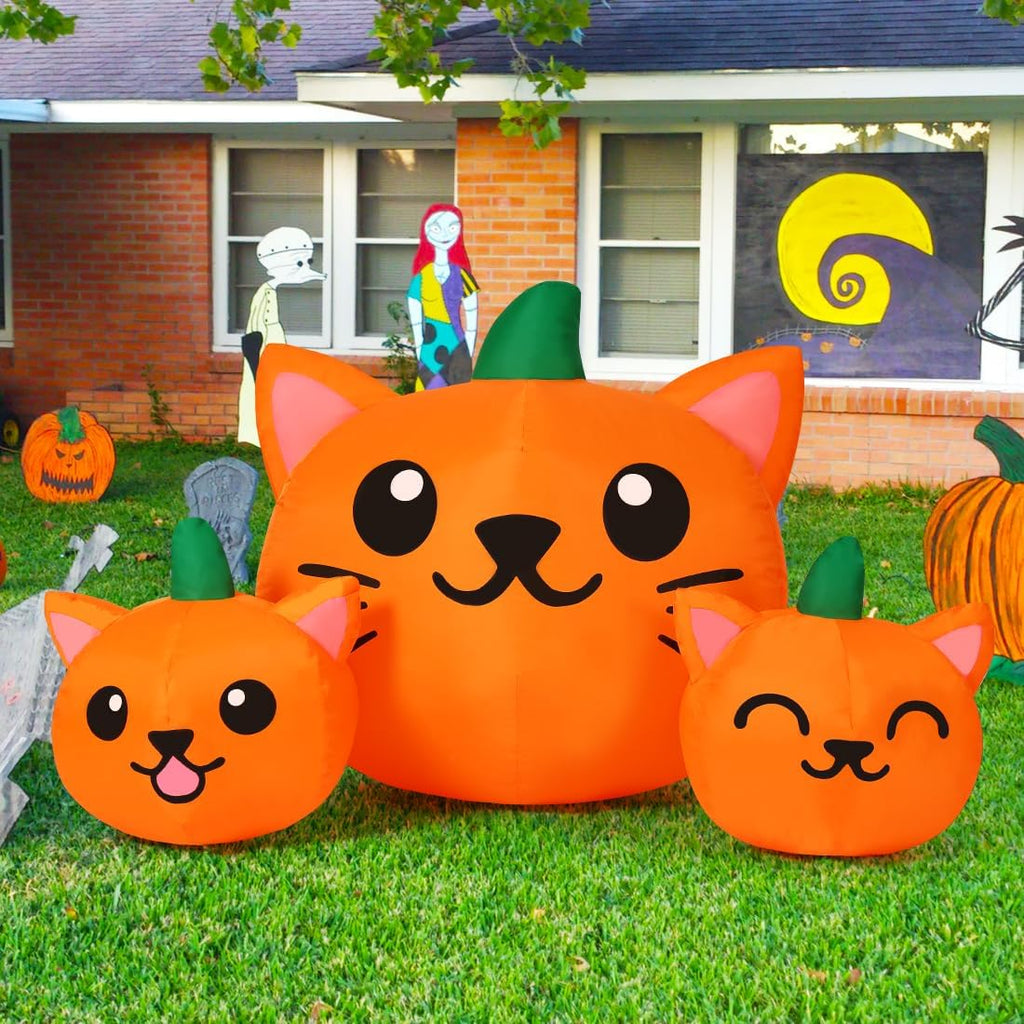 COMIN 69264 5-Foot Halloween Pumpkin & Cat Inflatable – Green, Orange – product detail