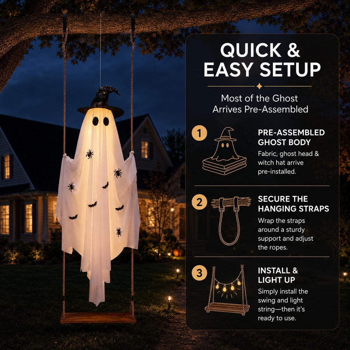 CRILARY Hlwn-ghost-01 5.9-Foot Lighted Halloween Swinging Ghost – white – product detail