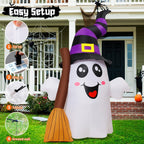 GOOSH 69483 6.2-Foot Halloween Ghost with Broom Inflatable – White and Black – product detail