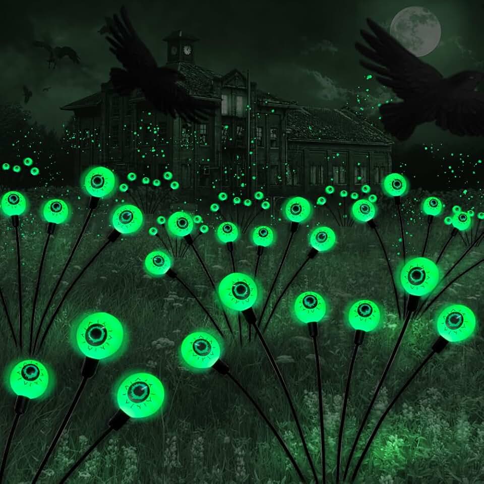 BeHiller BGYQG001 2-Pack 12-LED Solar Eyeball Garden Lights – Green