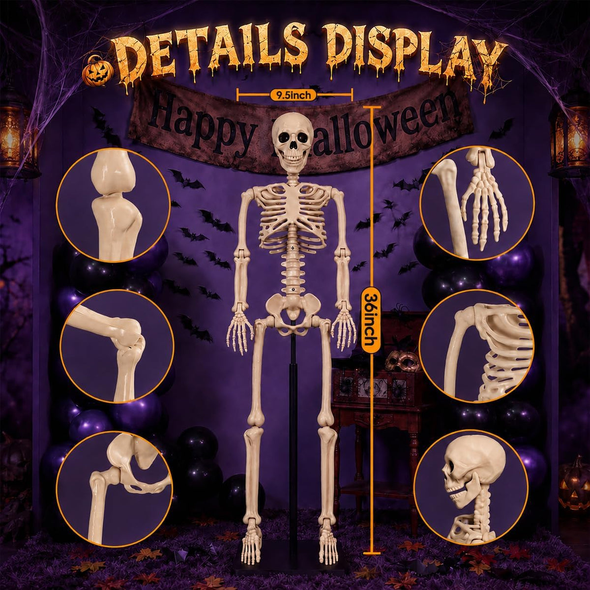 Abakuku GJ Posable Halloween Human Skeleton Set – 2pcs-36inch, White – 2pcs-36inch / White – product detail