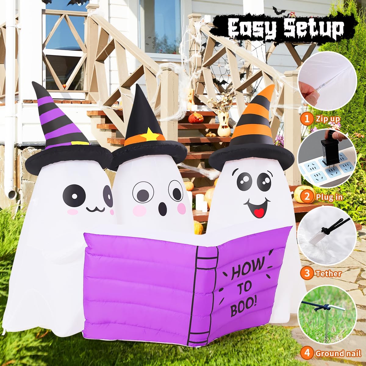 GOOSH DJ-WS-69576 5.2-Foot Halloween Reading Ghosts Inflatable – White – product detail