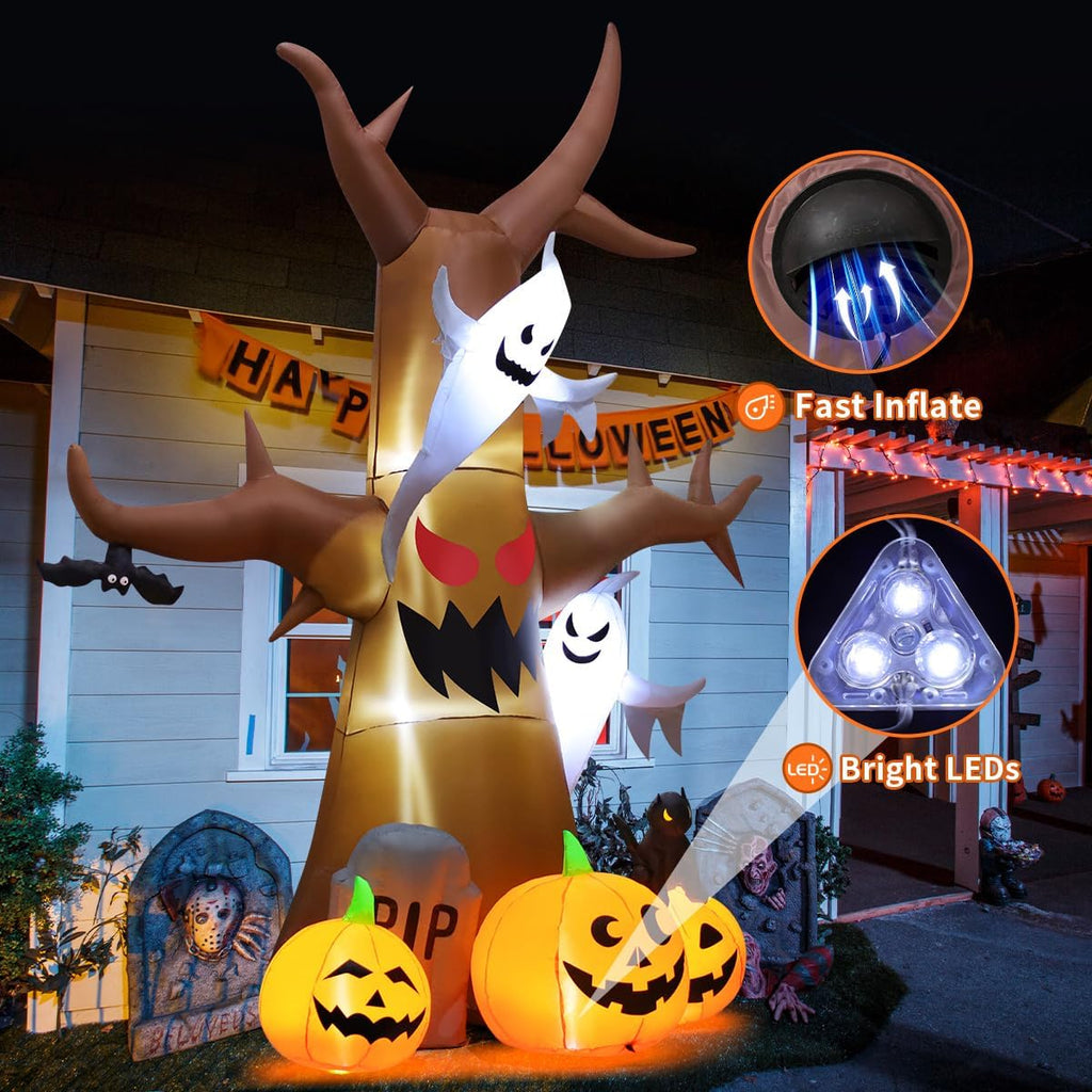 GOOSH 69461 12-Foot Halloween Dead Tree & Pumpkin & Ghost Inflatable – Brown – product detail