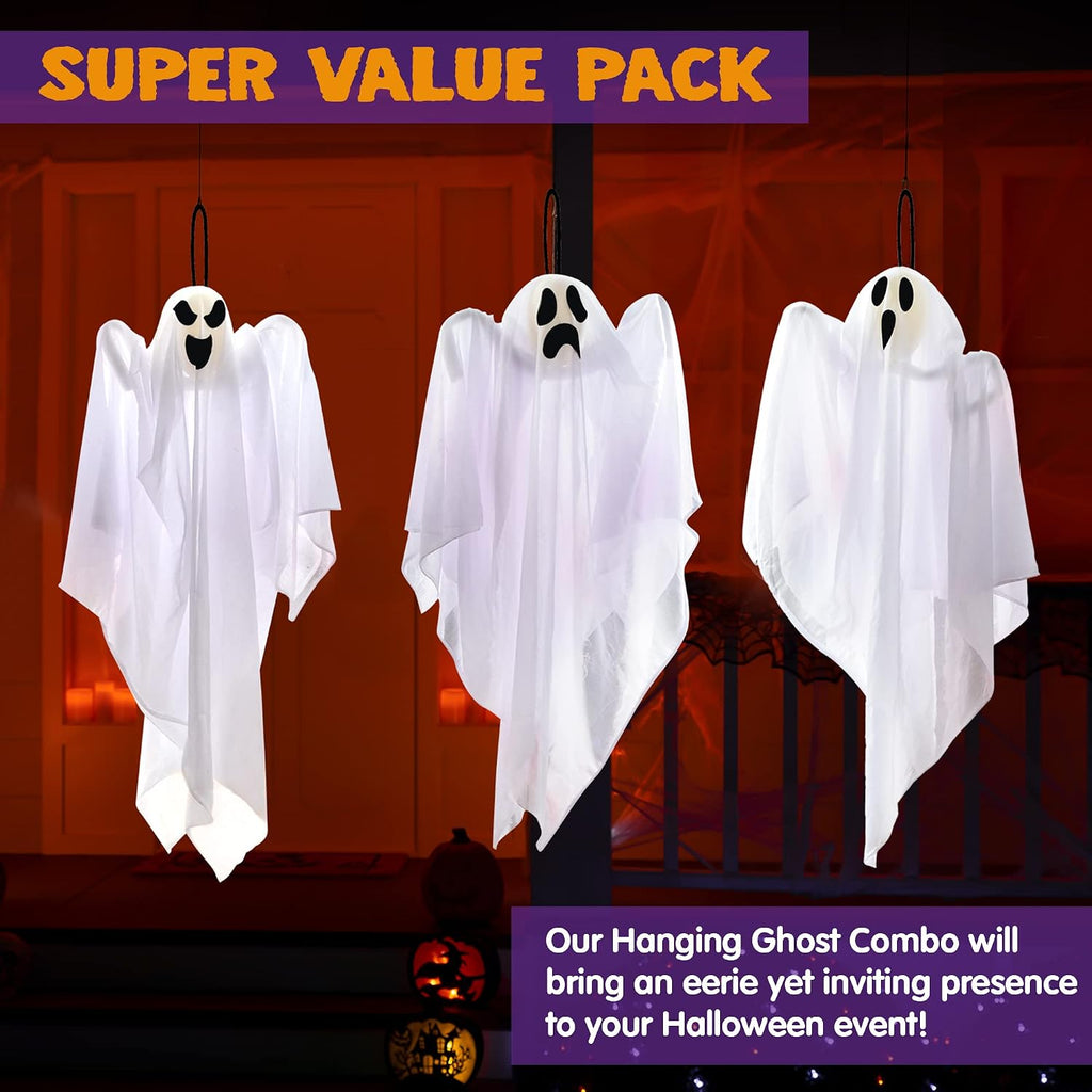 JOYIN 10543 3-Pack 27.5-Inch Hanging Halloween Ghost Decorations – white – product detail