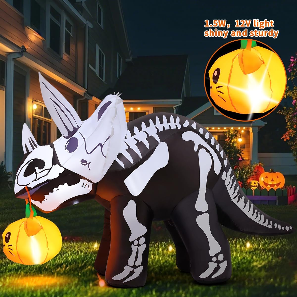 COMIN CO-69429 6.5-Foot Halloween Skeleton Dinosaur Inflatable – Black – product detail