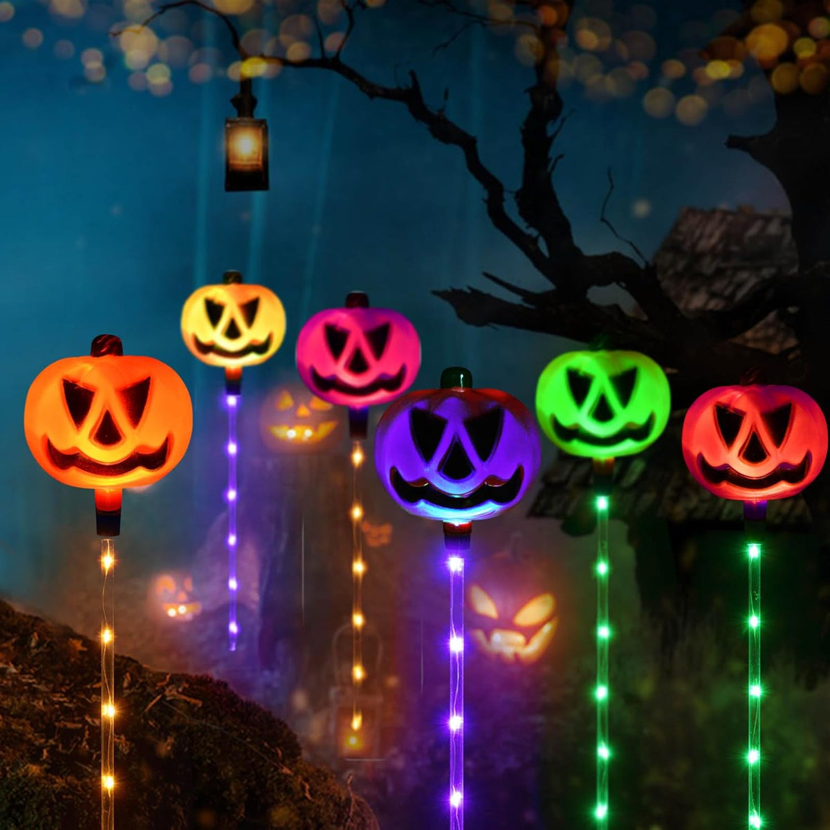 Homeleo HLD578 6-Pack Color-Changing Solar Pumpkin Path Lights – Multicolor Pumpkin – product detail