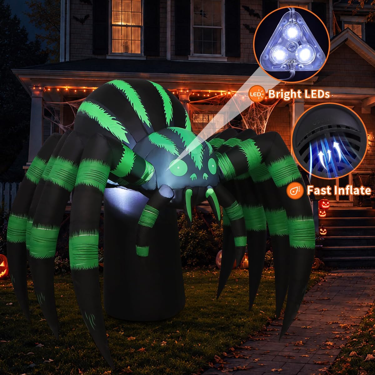 GOOSH 69762-P 7-Foot Halloween Spider Inflatable – Green – product detail