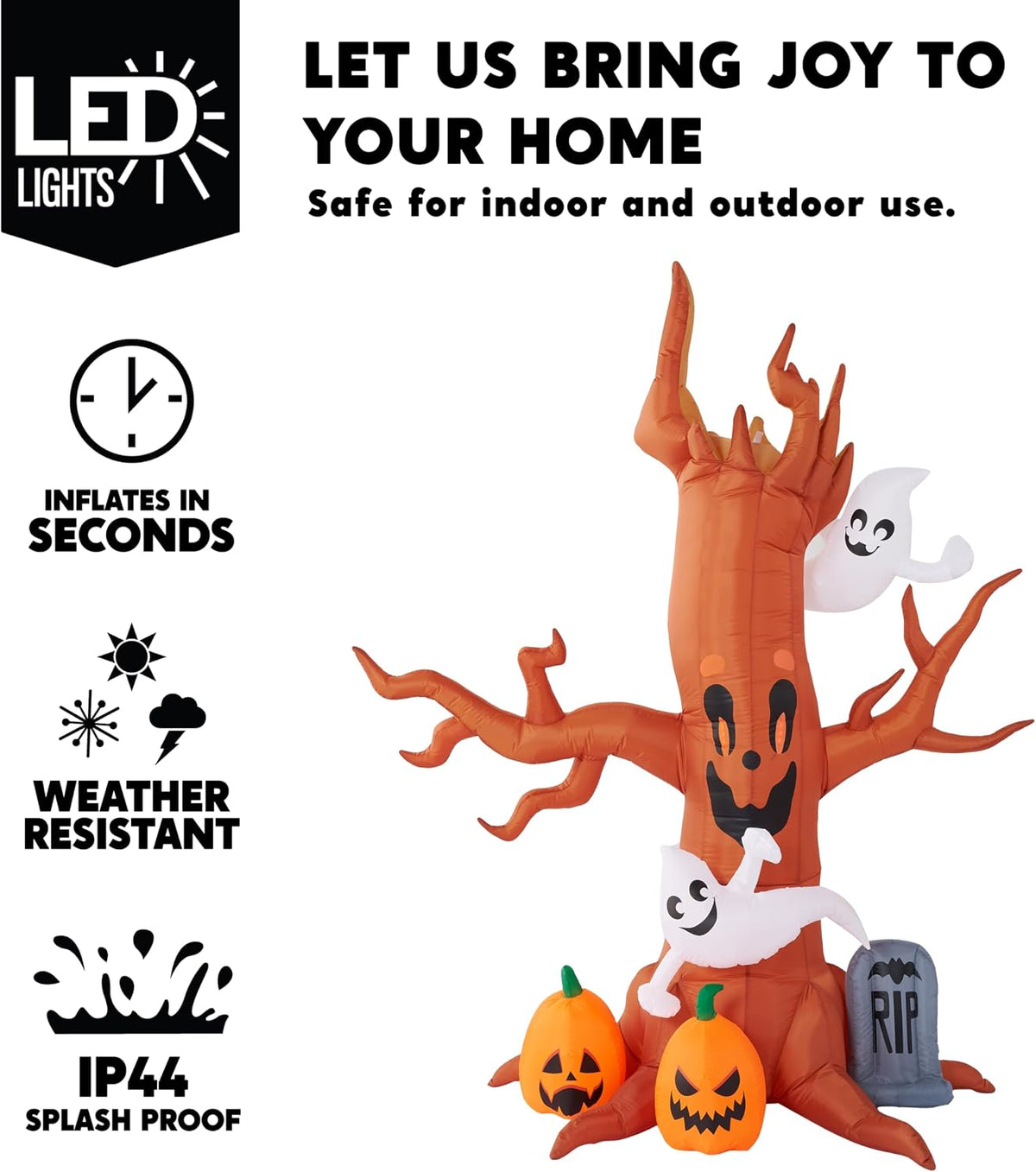 Joiedomi RH-120-2000U4-1,30048 8-Foot Halloween Tree, Ghost, Pumpkin & Tombstone Inflatable – Brown, Orange, White – product detail