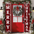 Ivenf Merry Christmas Porch Banners, Red and Black Plaid, Set of 2