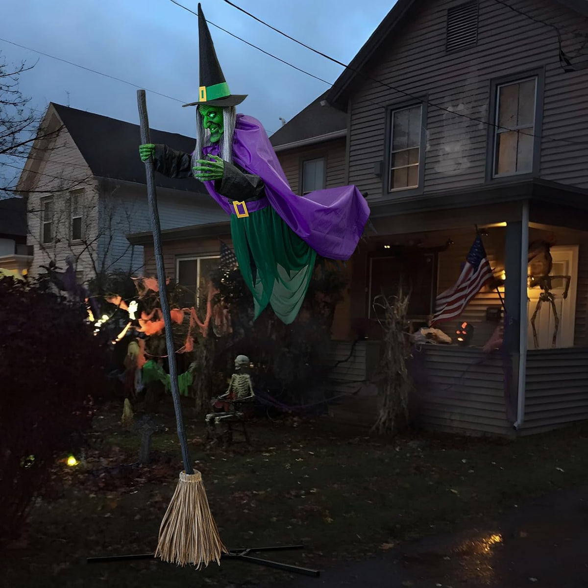 ORIENTAL CHERRY MM516 11.5-Foot Animated Halloween Hovering Witch – Purple green – product detail