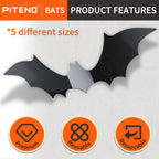 Piteno BF140 140-Piece 3D Halloween Bat Wall Sticker Set – Standard, Black – Standard / Black – product detail