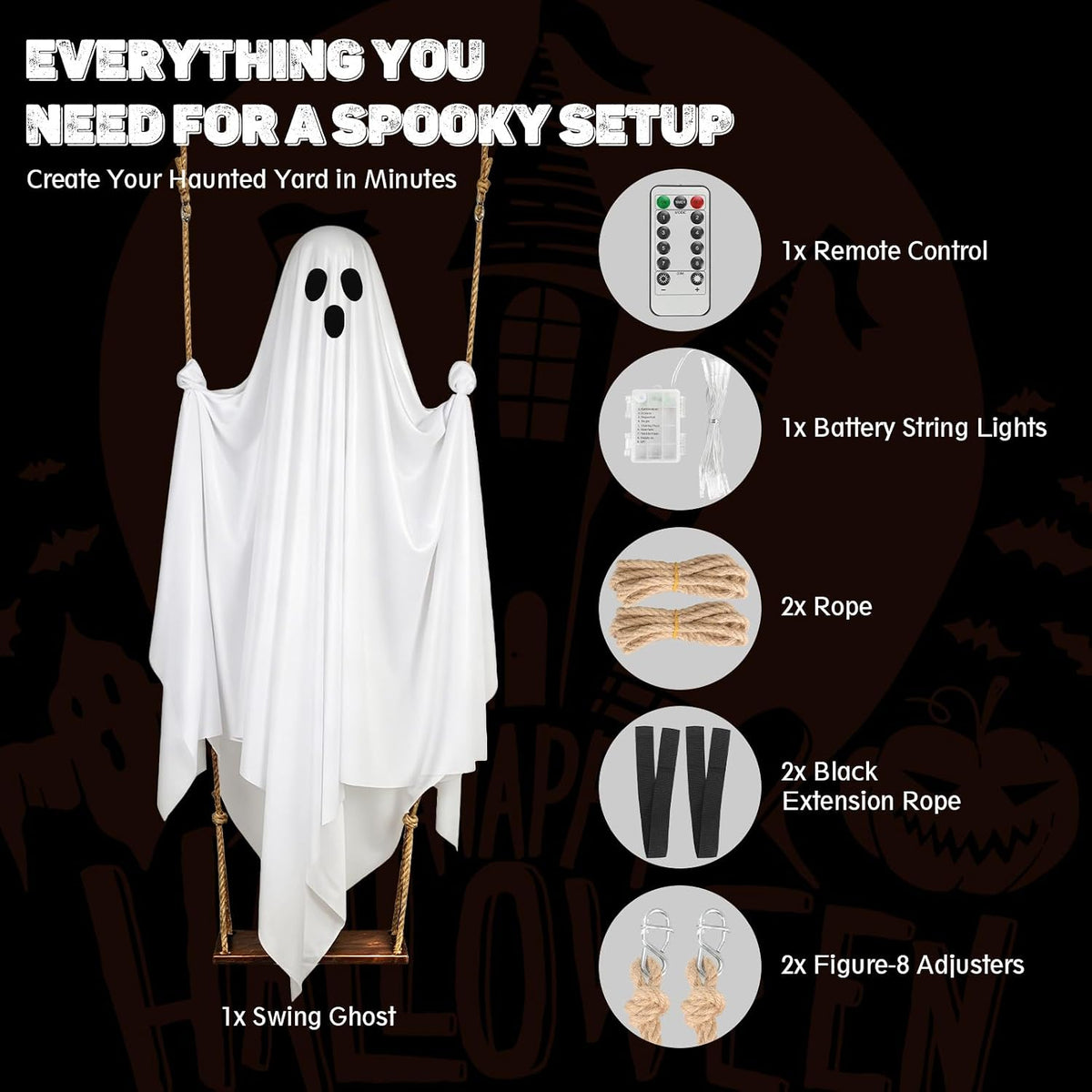 FairyGlim Lighted Halloween Swinging Ghost Decoration – White – product detail