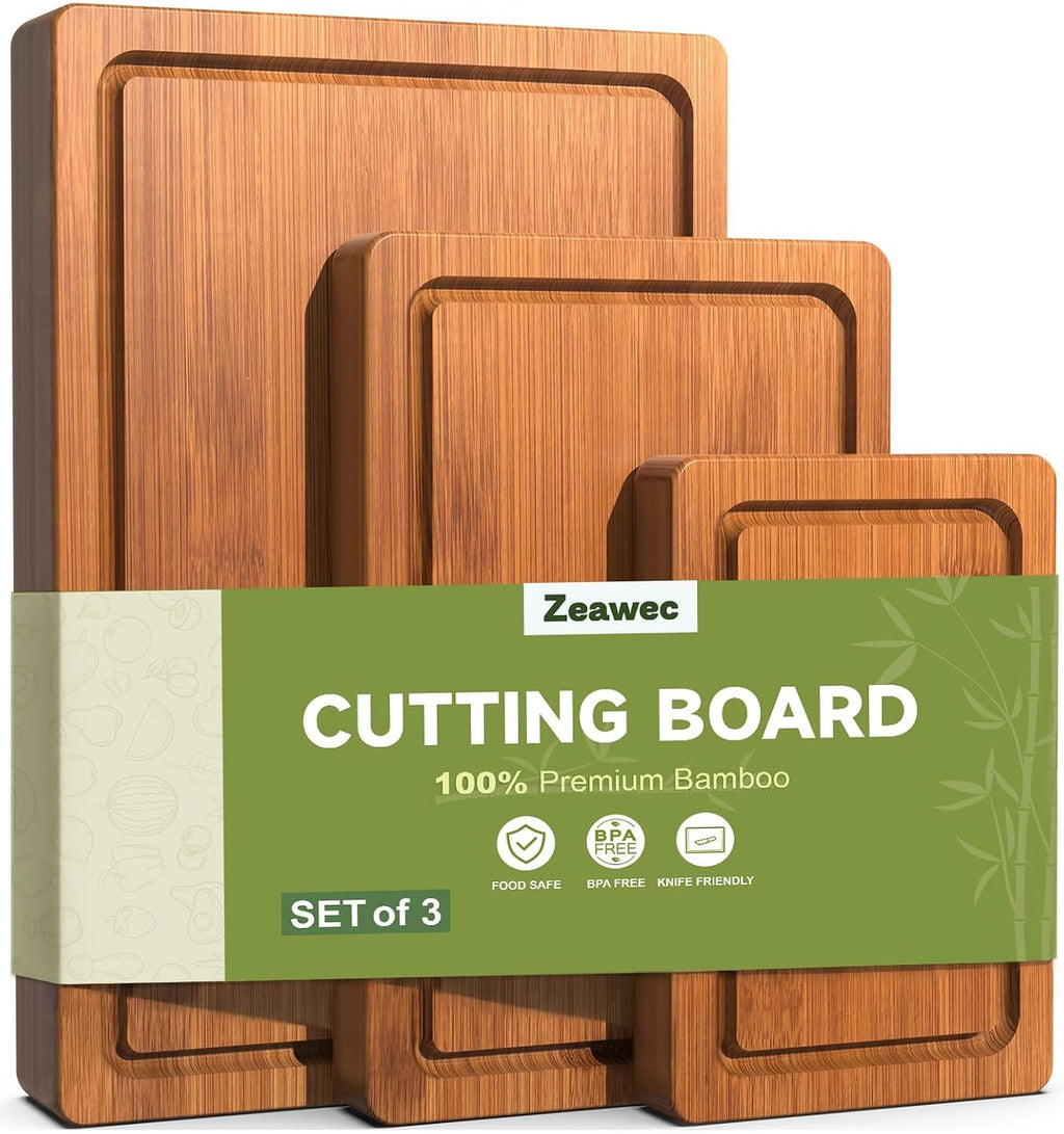 zeawec Carbonized Bamboo Cutting Boards, 3-Piece Set