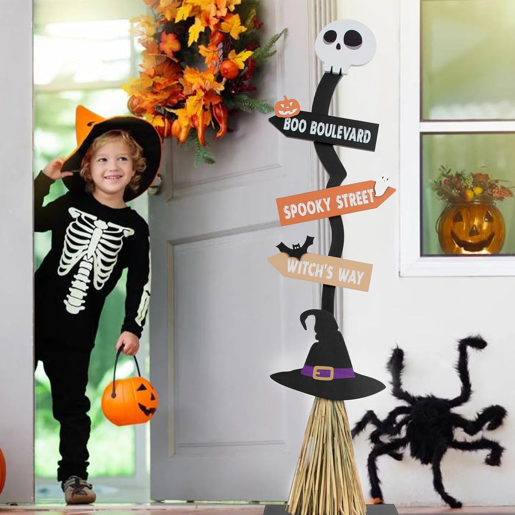 DAZONGE Lighted Wooden Halloween Witch Broom Decoration – black – product detail