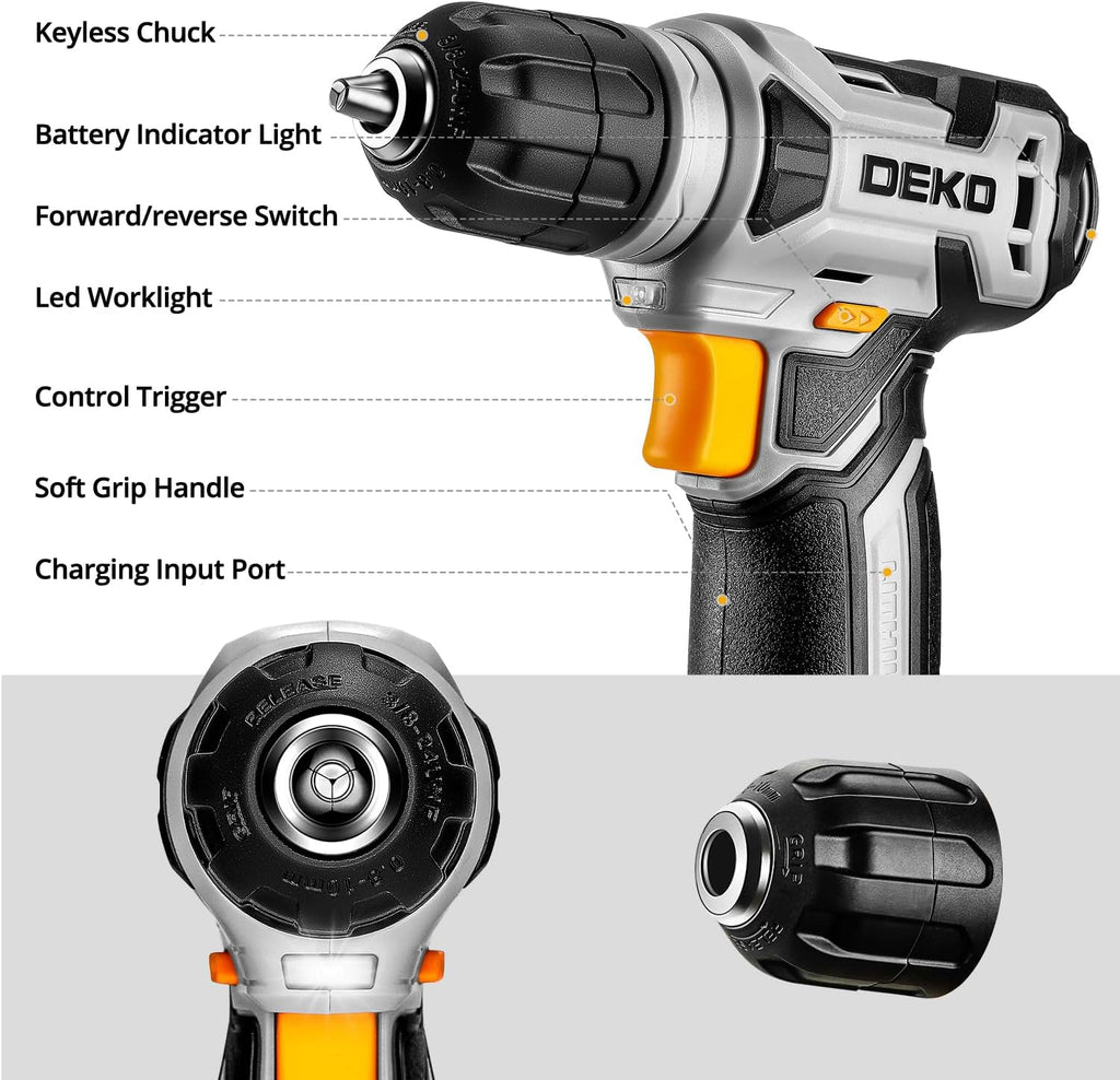 DEKOPRO 126-Piece Cordless Drill and Hand Tool Set – Yellow – product detail