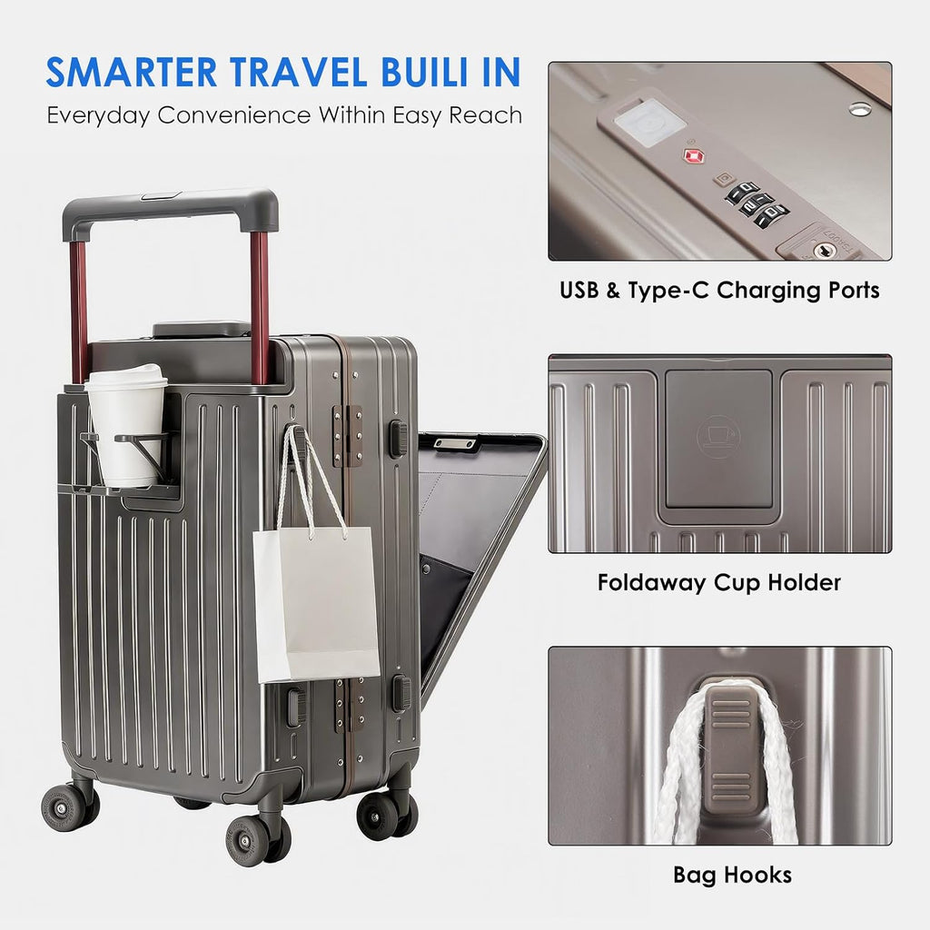Pearstudioy 20-alum-pc-usb Carry-On Suitcase – 20 Inches, Gold – product detail