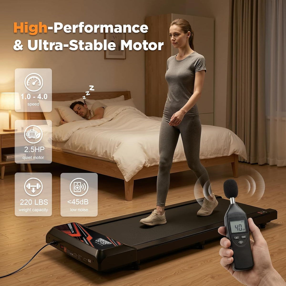 HCOIW Under-Desk Walking Treadmill – Black-Red S – product detail