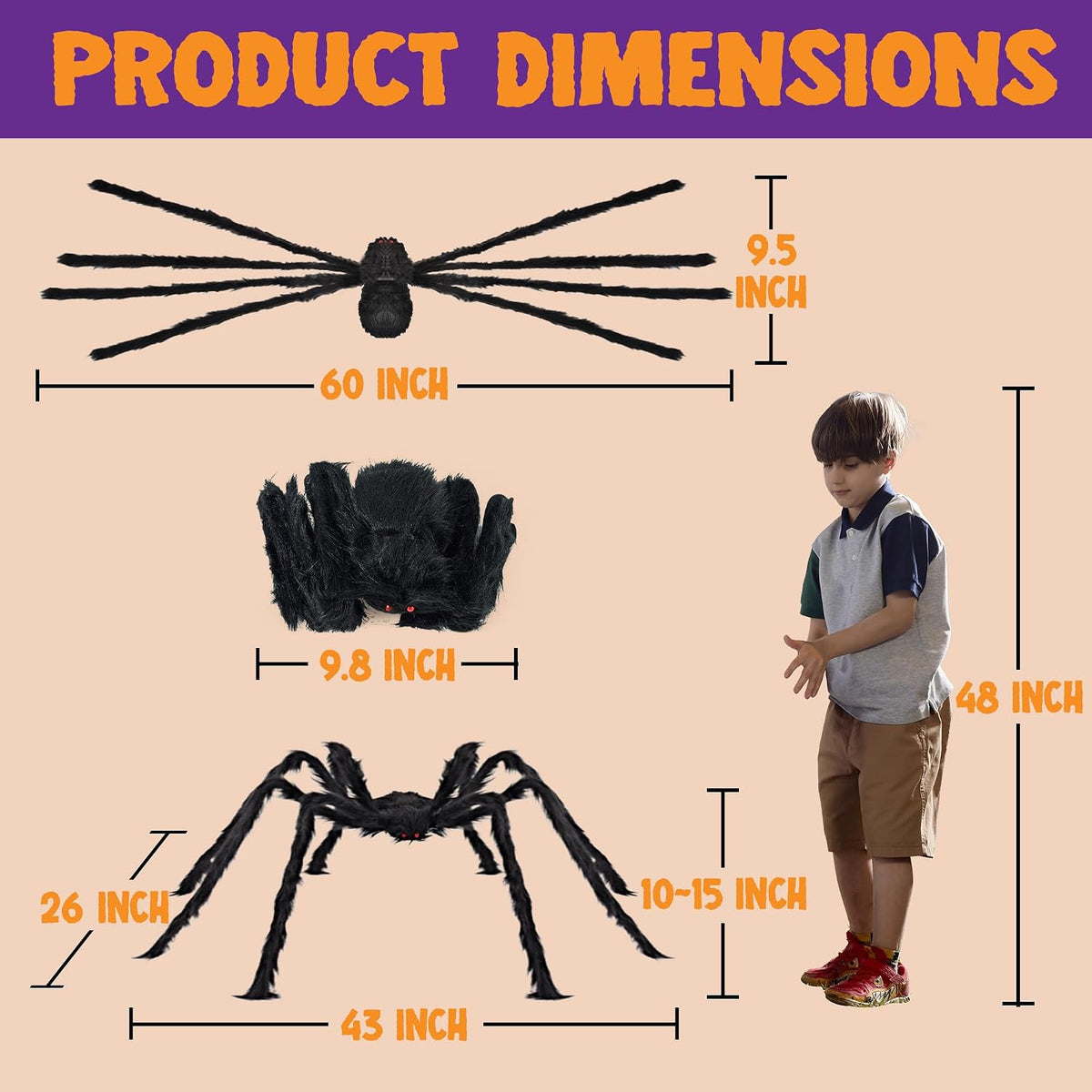 JOYIN SC-SP01 Adjustable-Leg Halloween Spider Decoration – Black – product detail