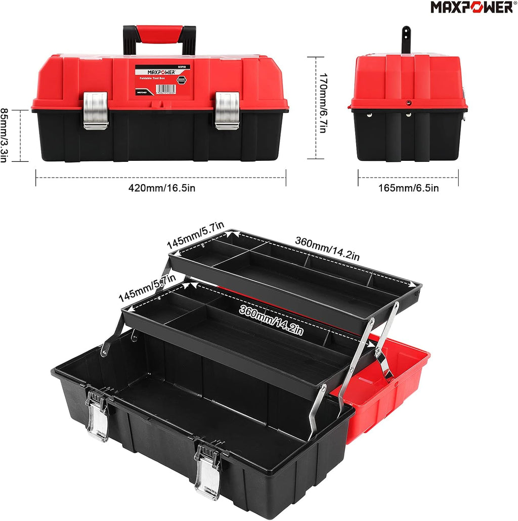 MAXPOWER MXP58 16-Inch Three-Tier Folding Tool Box – Red – product detail
