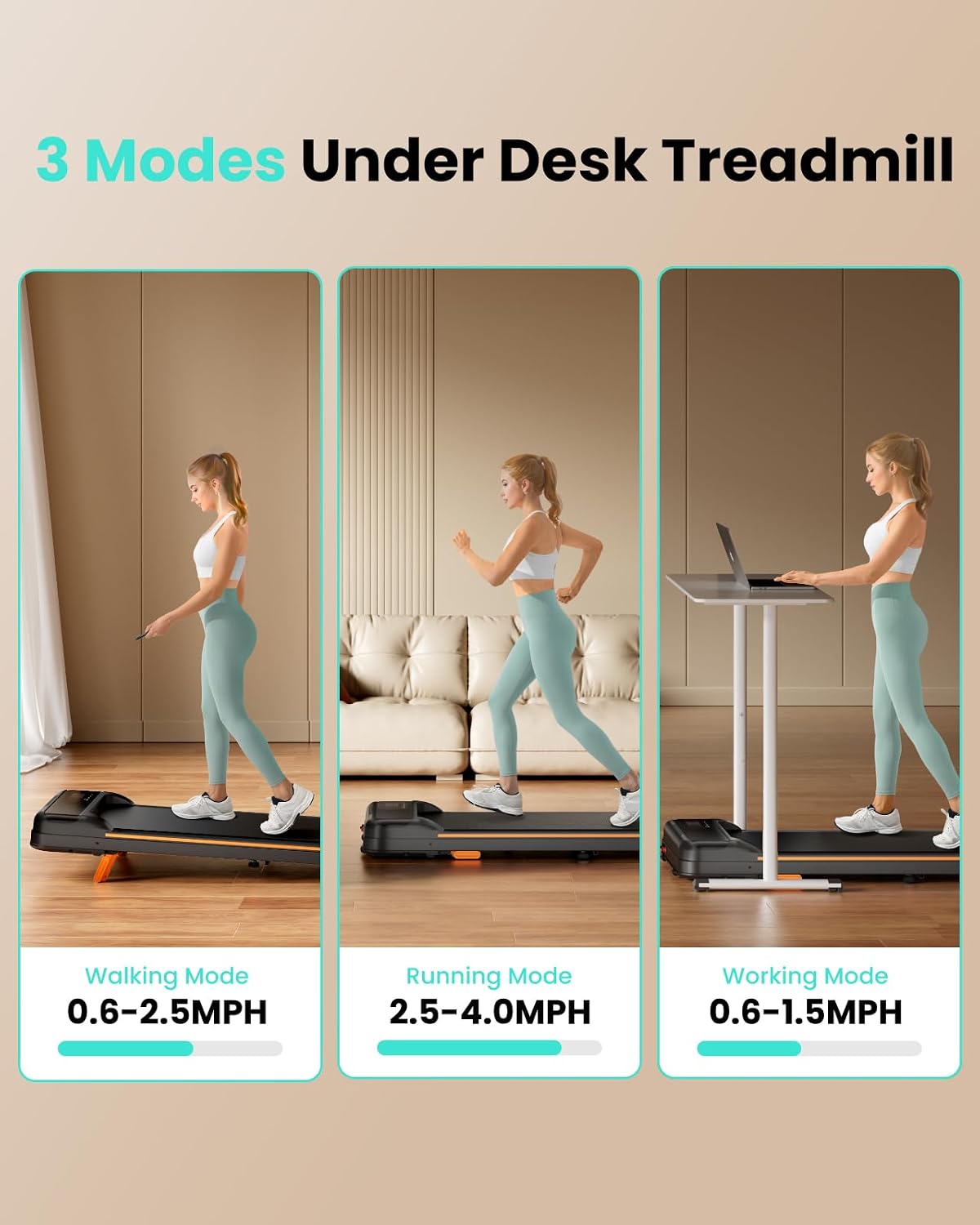 Abonow 3000W Under-Desk Walking Treadmill – Black Orange – product detail